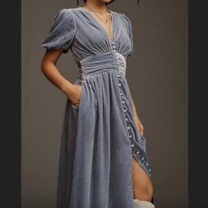 NWT Anthropologie Katerina Dress in Grey Blue Velvet